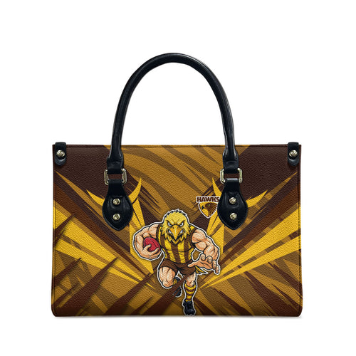 Hawthorn Hawks Australian Football Leather Bag Fierce Bird Mascot - Bold Team Colors