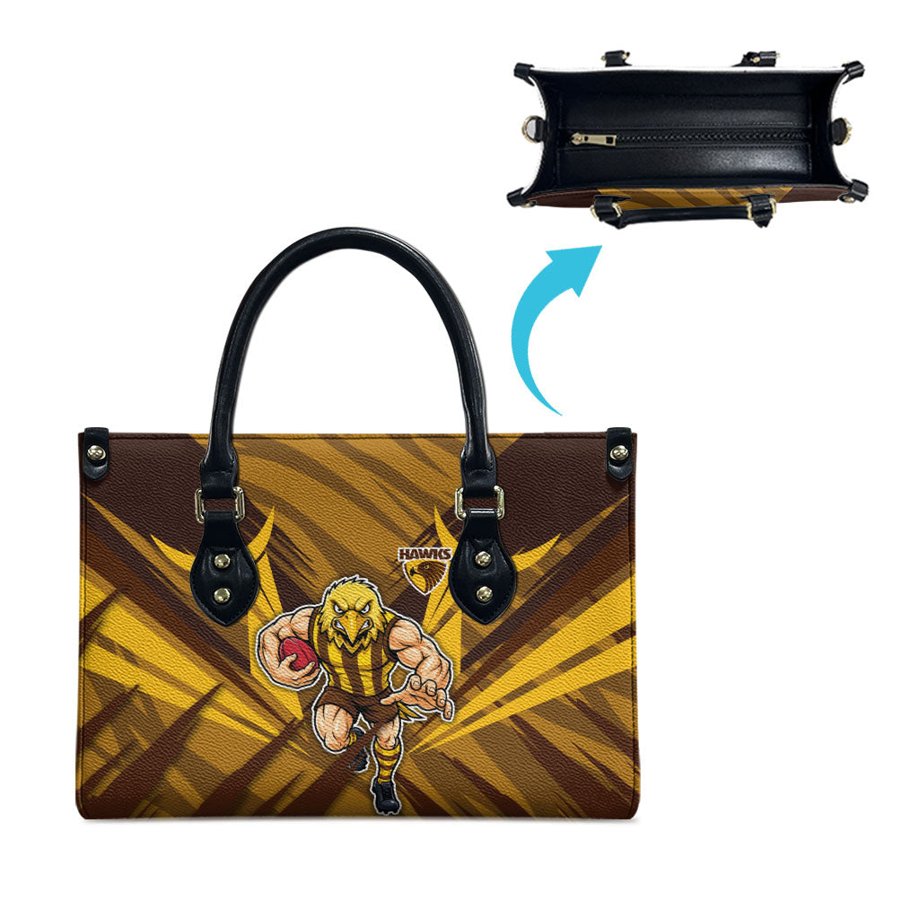 Hawthorn Hawks Australian Football Leather Bag Fierce Bird Mascot - Bold Team Colors