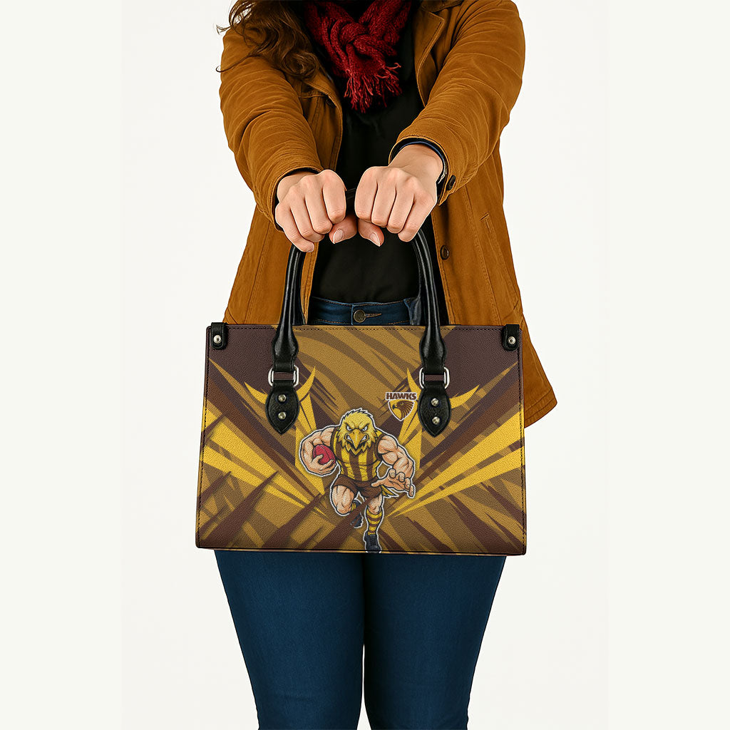 Hawthorn Hawks Australian Football Leather Bag Fierce Bird Mascot - Bold Team Colors