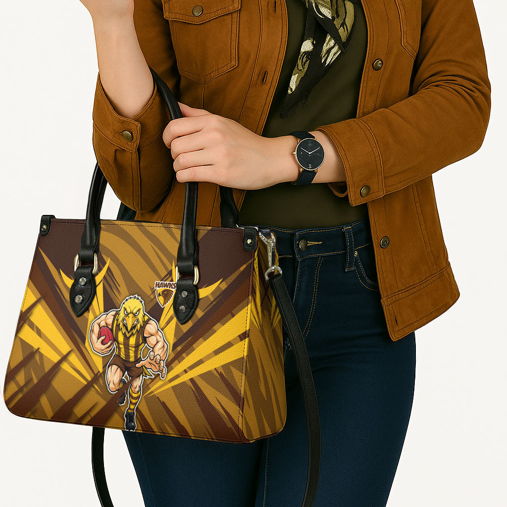 Hawthorn Hawks Australian Football Leather Bag Fierce Bird Mascot - Bold Team Colors