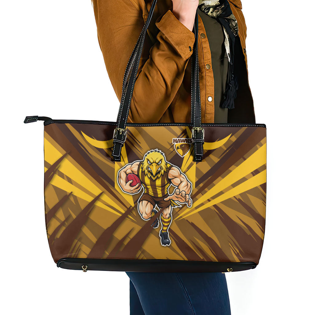 Hawthorn Hawks Australian Football Leather Tote Bag Fierce Bird Mascot - Bold Team Colors
