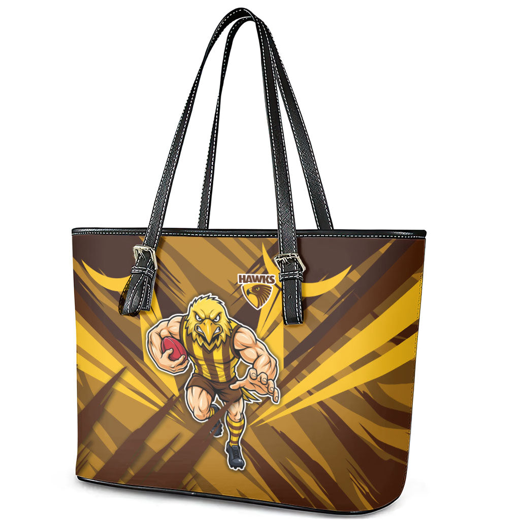 Hawthorn Hawks Australian Football Leather Tote Bag Fierce Bird Mascot - Bold Team Colors