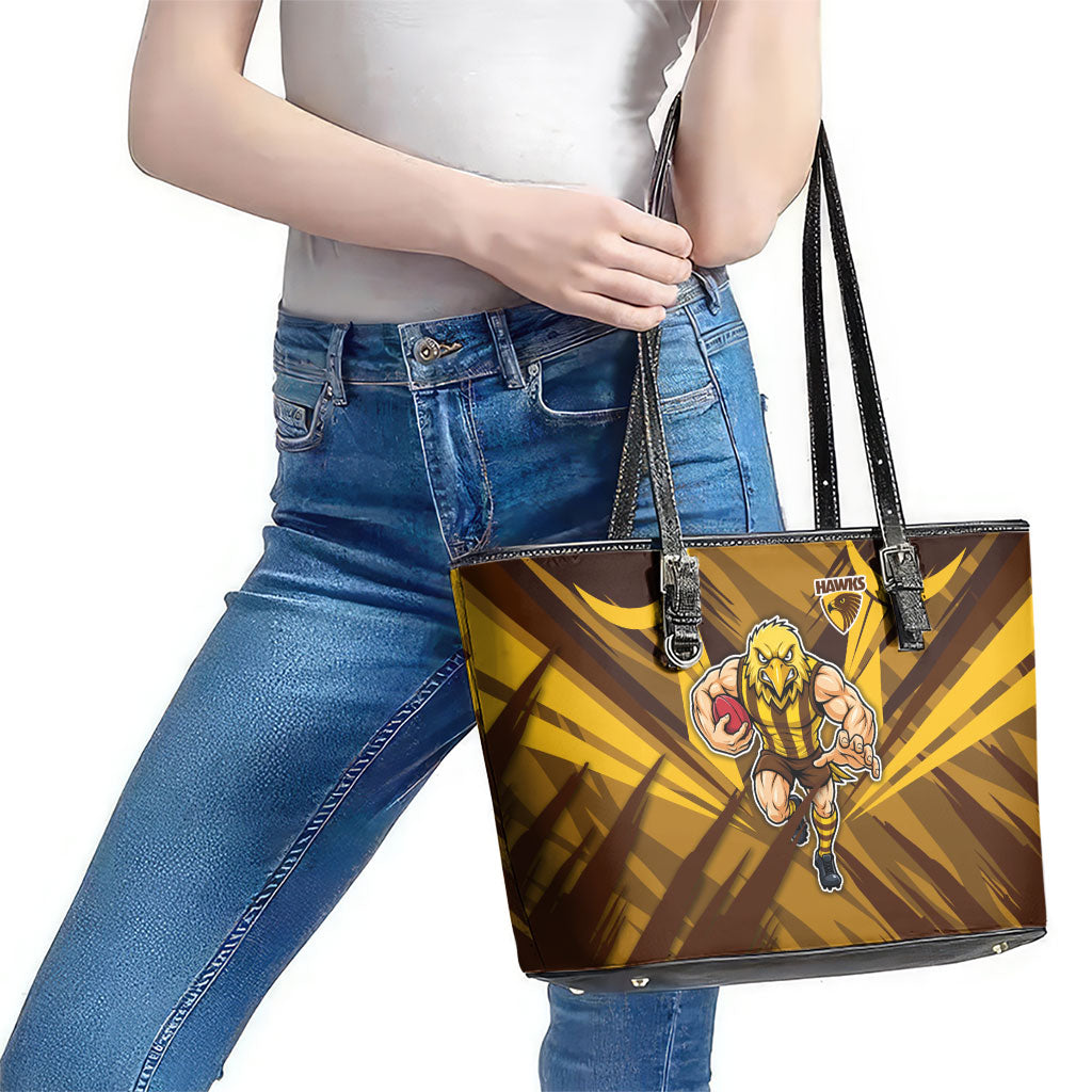 Hawthorn Hawks Australian Football Leather Tote Bag Fierce Bird Mascot - Bold Team Colors