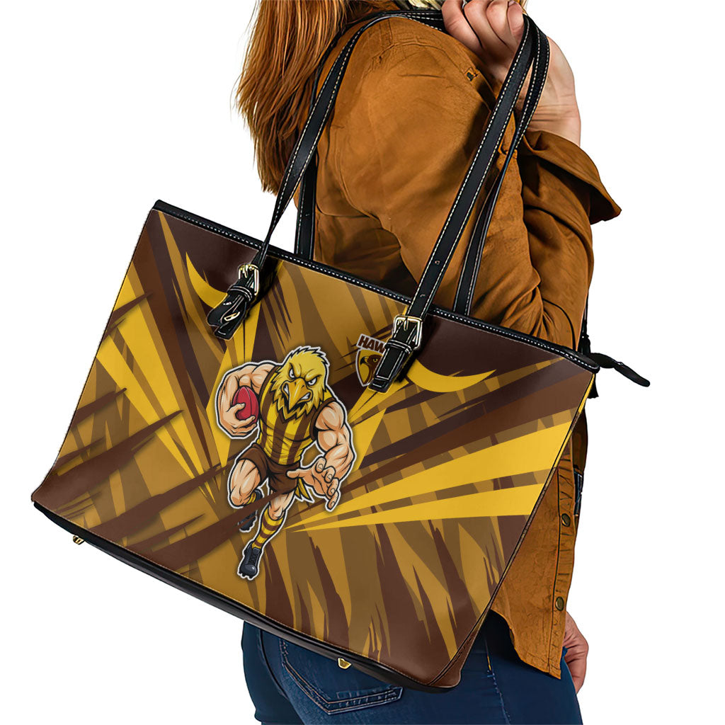 Hawthorn Hawks Australian Football Leather Tote Bag Fierce Bird Mascot - Bold Team Colors
