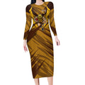 Hawthorn Hawks Australian Football Long Sleeve Bodycon Dress Fierce Bird Mascot - Bold Team Colors