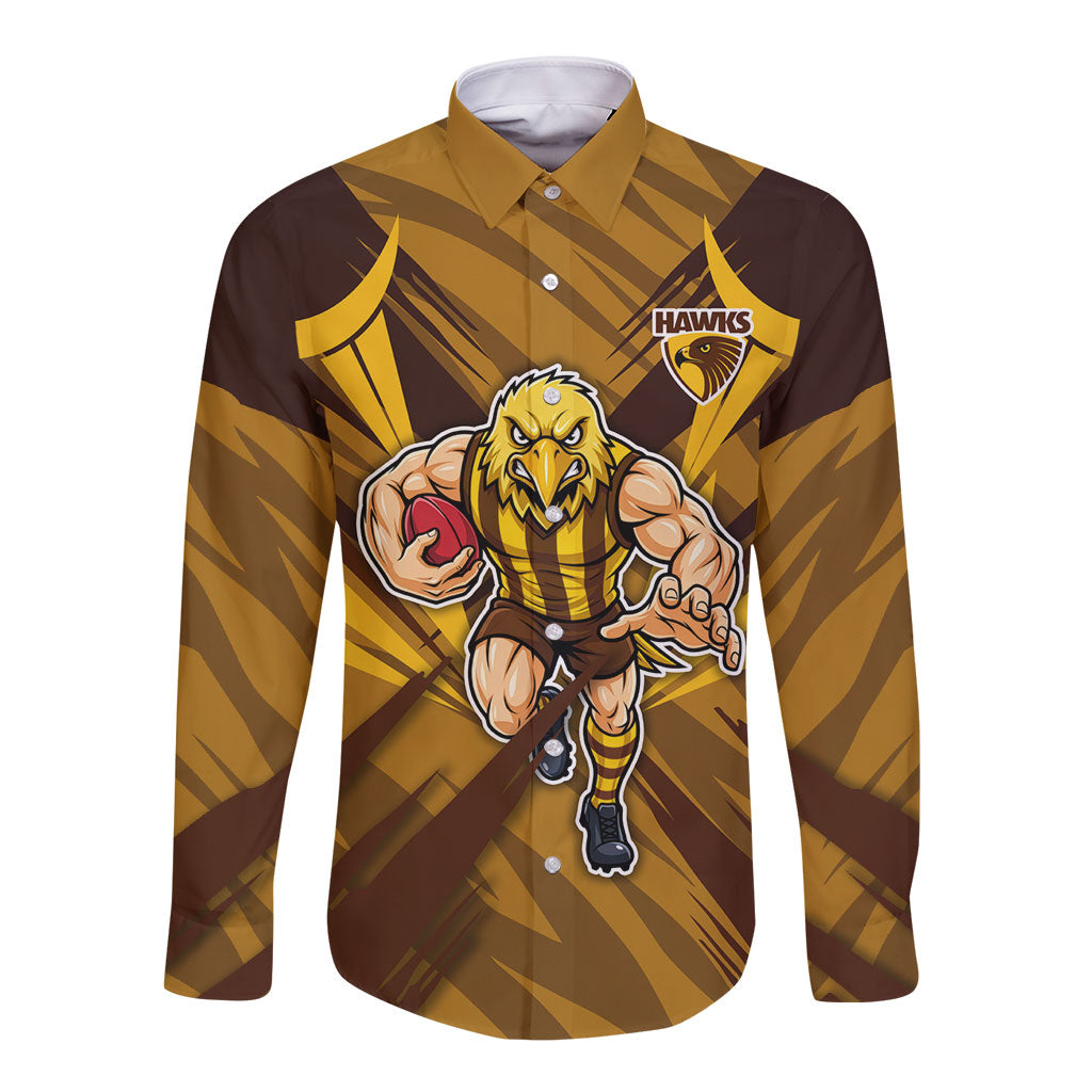 Hawthorn Hawks Australian Football Long Sleeve Button Shirt Fierce Bird Mascot - Bold Team Colors
