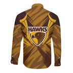 Hawthorn Hawks Australian Football Long Sleeve Button Shirt Fierce Bird Mascot - Bold Team Colors