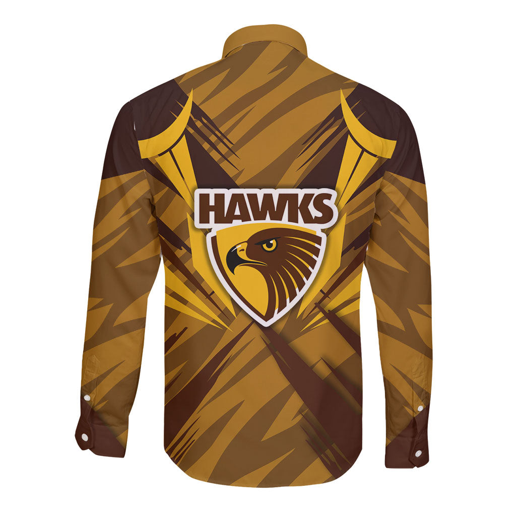 Hawthorn Hawks Australian Football Long Sleeve Button Shirt Fierce Bird Mascot - Bold Team Colors