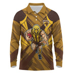 Hawthorn Hawks Australian Football Long Sleeve Polo Shirt Fierce Bird Mascot - Bold Team Colors