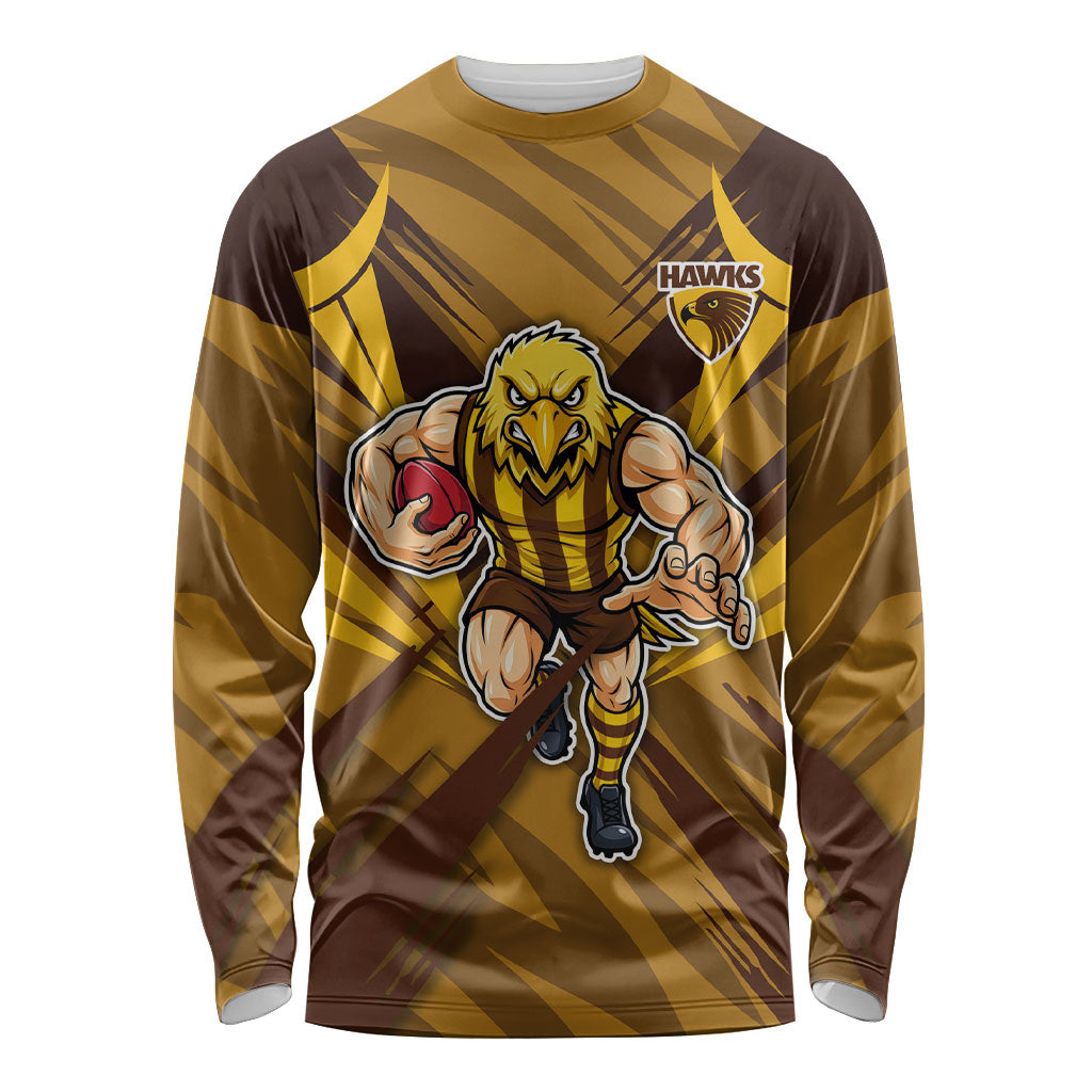 Hawthorn Hawks Australian Football Long Sleeve Shirt Fierce Bird Mascot - Bold Team Colors