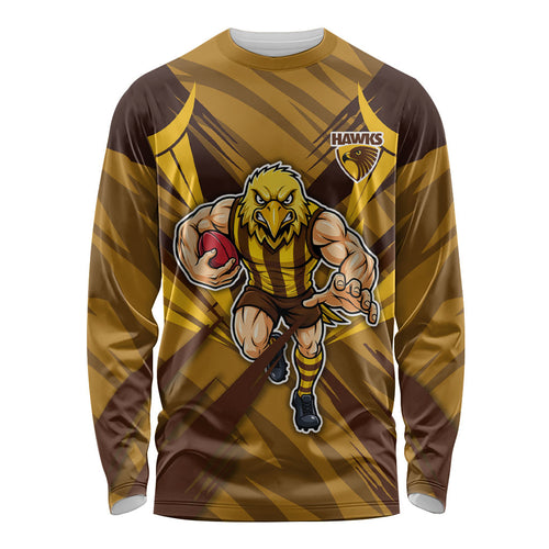 Hawthorn Hawks Australian Football Long Sleeve Shirt Fierce Bird Mascot - Bold Team Colors