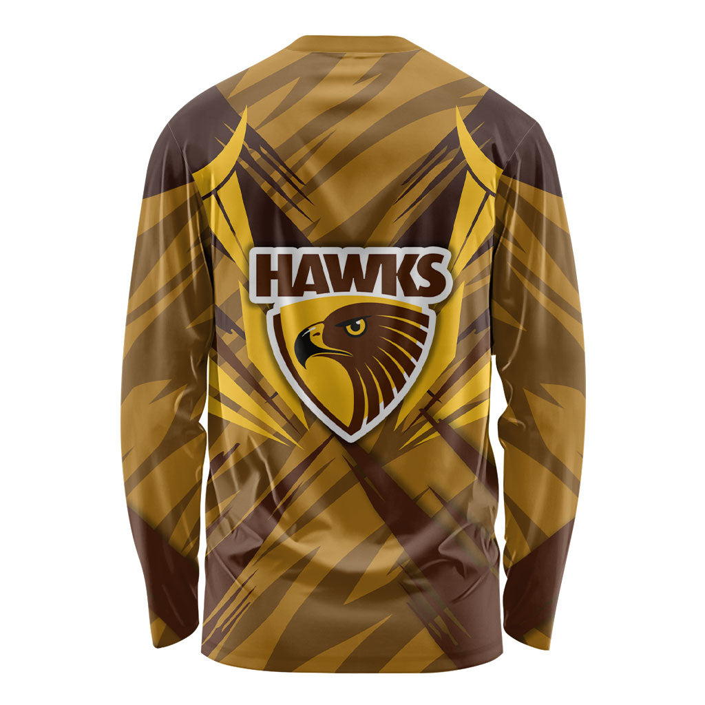 Hawthorn Hawks Australian Football Long Sleeve Shirt Fierce Bird Mascot - Bold Team Colors