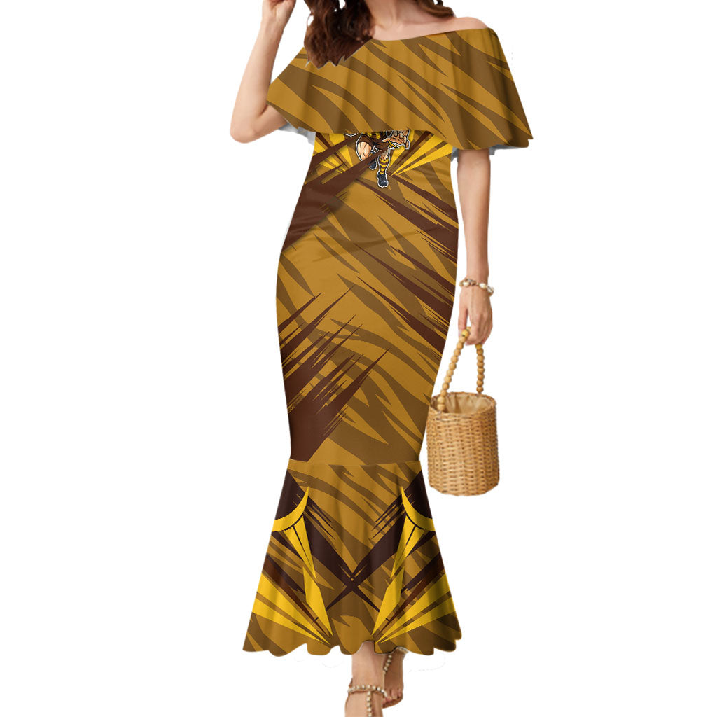 Hawthorn Hawks Australian Football Mermaid Dress Fierce Bird Mascot - Bold Team Colors