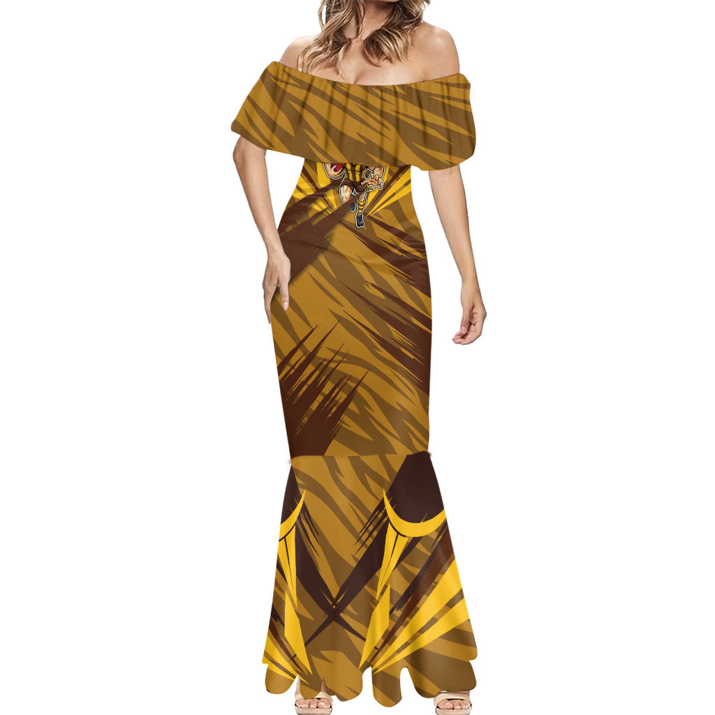 Hawthorn Hawks Australian Football Mermaid Dress Fierce Bird Mascot - Bold Team Colors