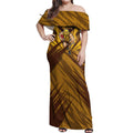 Hawthorn Hawks Australian Football Off Shoulder Maxi Dress Fierce Bird Mascot - Bold Team Colors