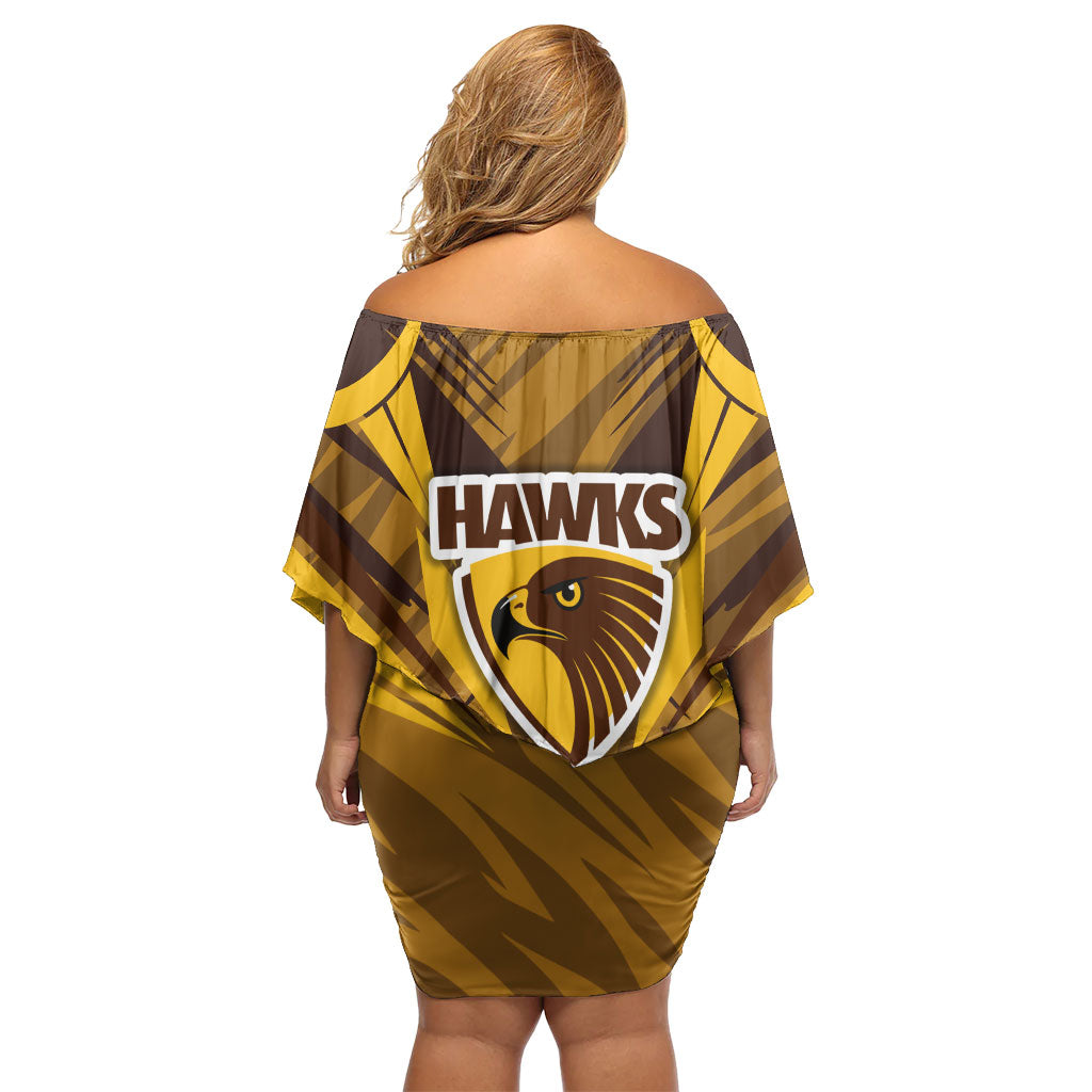 Hawthorn Hawks Australian Football Off Shoulder Short Dress Fierce Bird Mascot - Bold Team Colors