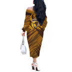 Hawthorn Hawks Australian Football Off The Shoulder Long Sleeve Dress Fierce Bird Mascot - Bold Team Colors