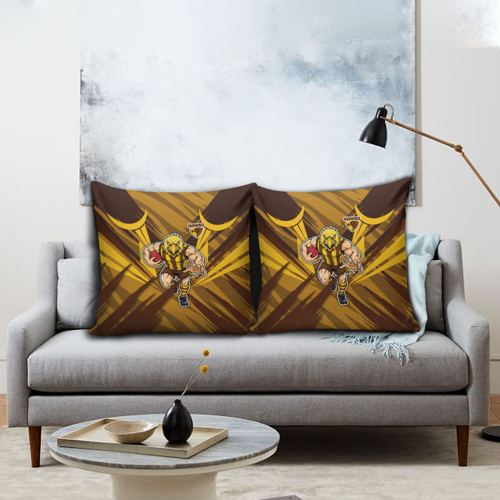Hawthorn Hawks Australian Football Pillow Cover Fierce Bird Mascot - Bold Team Colors