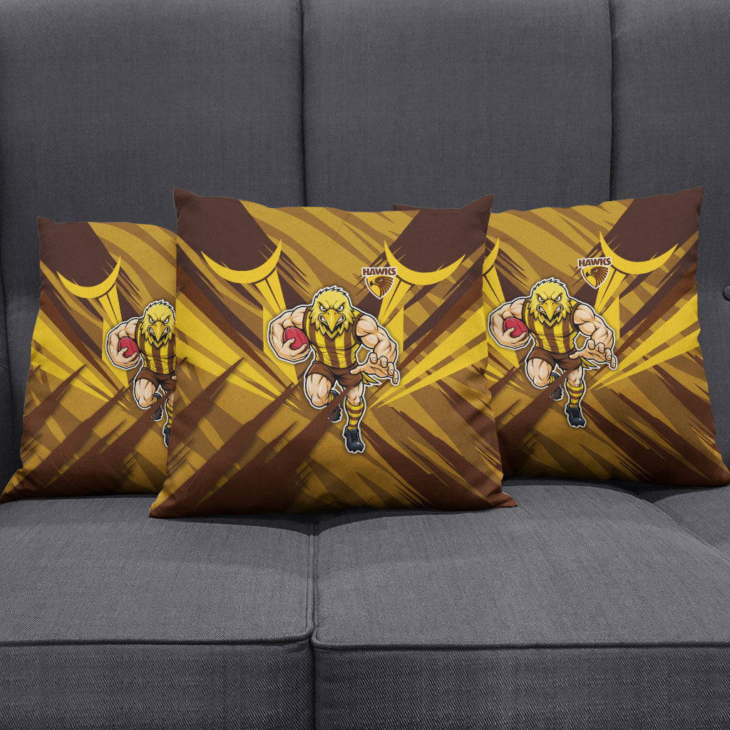 Hawthorn Hawks Australian Football Pillow Cover Fierce Bird Mascot - Bold Team Colors