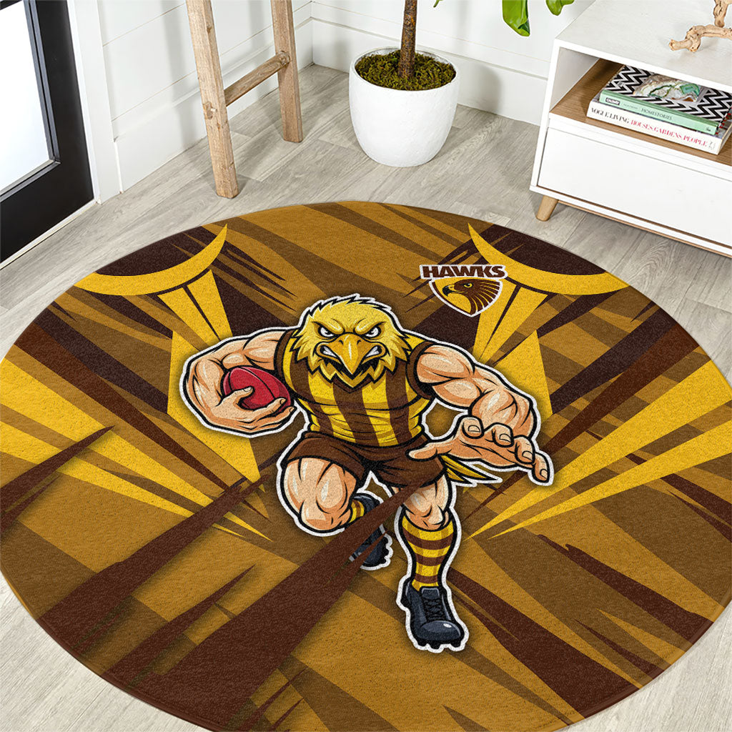 Hawthorn Hawks Australian Football Round Carpet Fierce Bird Mascot - Bold Team Colors