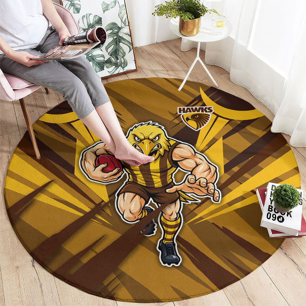 Hawthorn Hawks Australian Football Round Carpet Fierce Bird Mascot - Bold Team Colors