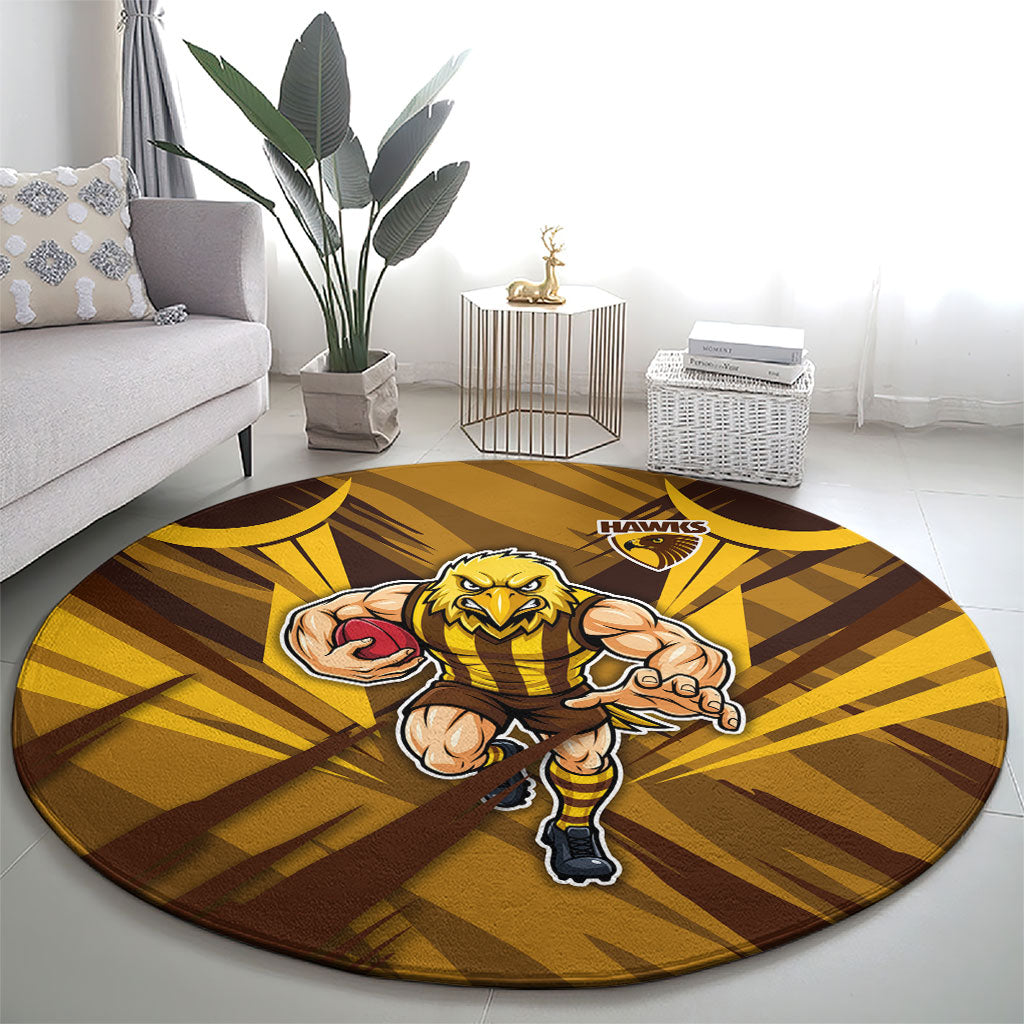 Hawthorn Hawks Australian Football Round Carpet Fierce Bird Mascot - Bold Team Colors