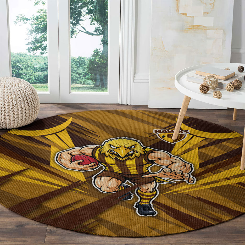 Hawthorn Hawks Australian Football Round Carpet Fierce Bird Mascot - Bold Team Colors