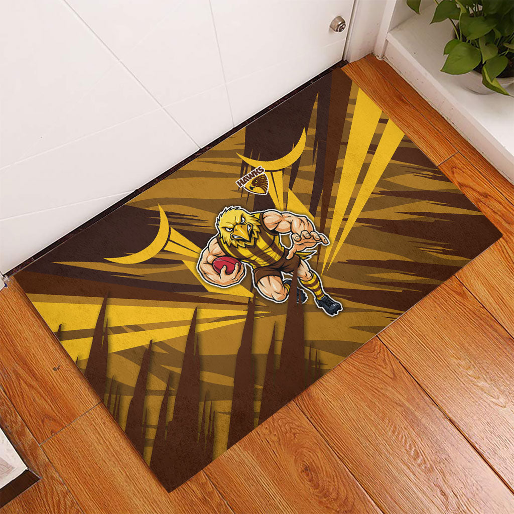 Hawthorn Hawks Australian Football Rubber Doormat Fierce Bird Mascot - Bold Team Colors