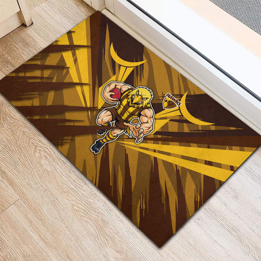 Hawthorn Hawks Australian Football Rubber Doormat Fierce Bird Mascot - Bold Team Colors