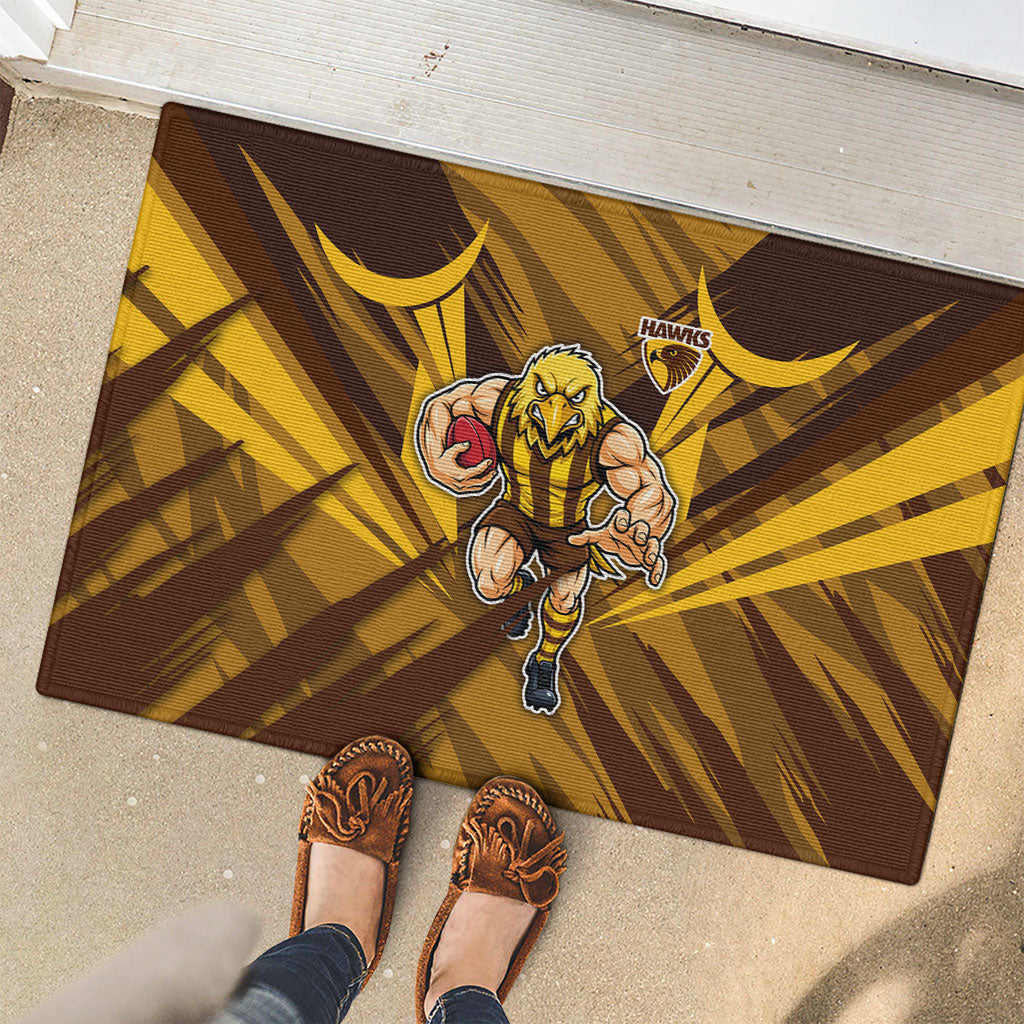 Hawthorn Hawks Australian Football Rubber Doormat Fierce Bird Mascot - Bold Team Colors