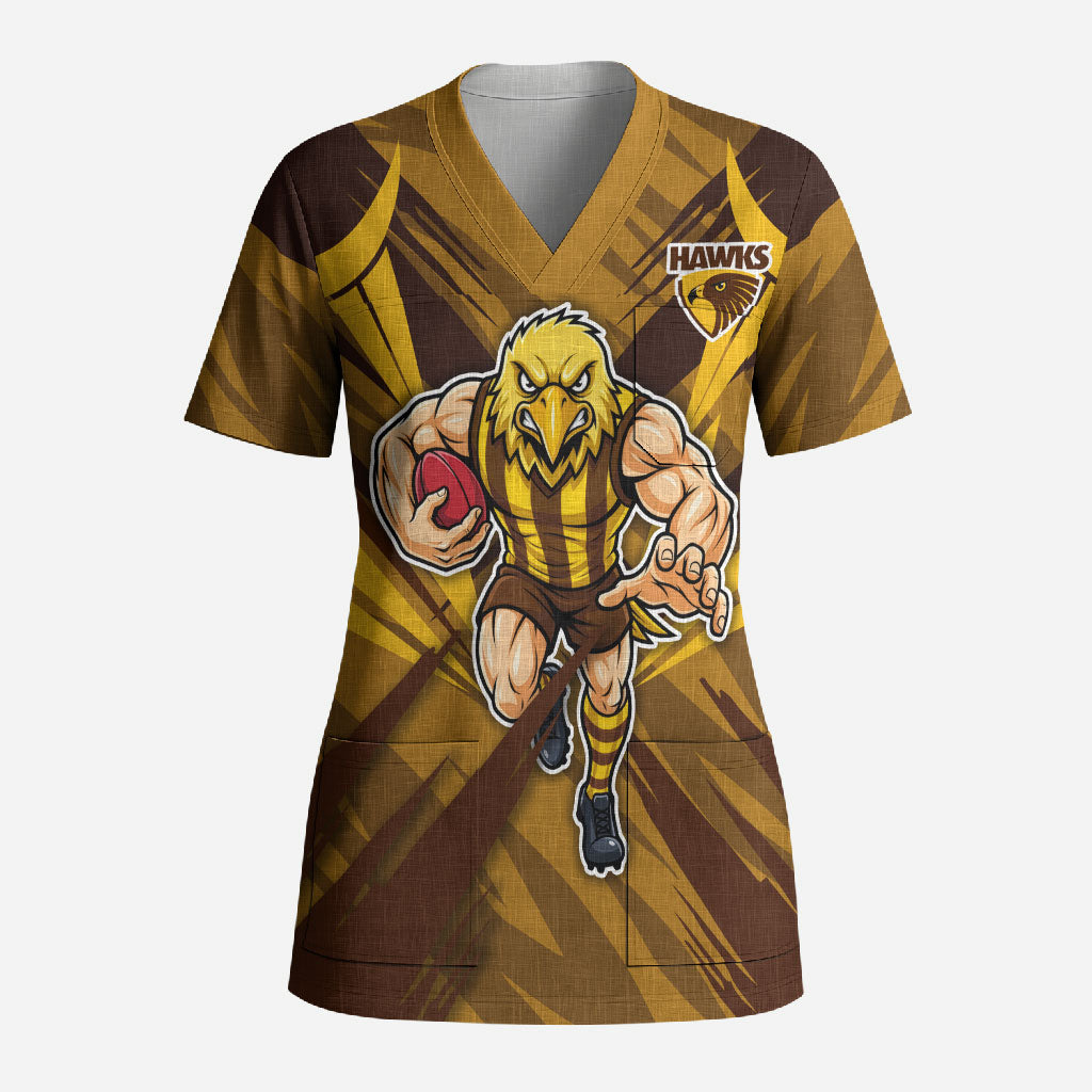 Hawthorn Hawks Australian Football Scrub Top Fierce Bird Mascot - Bold Team Colors
