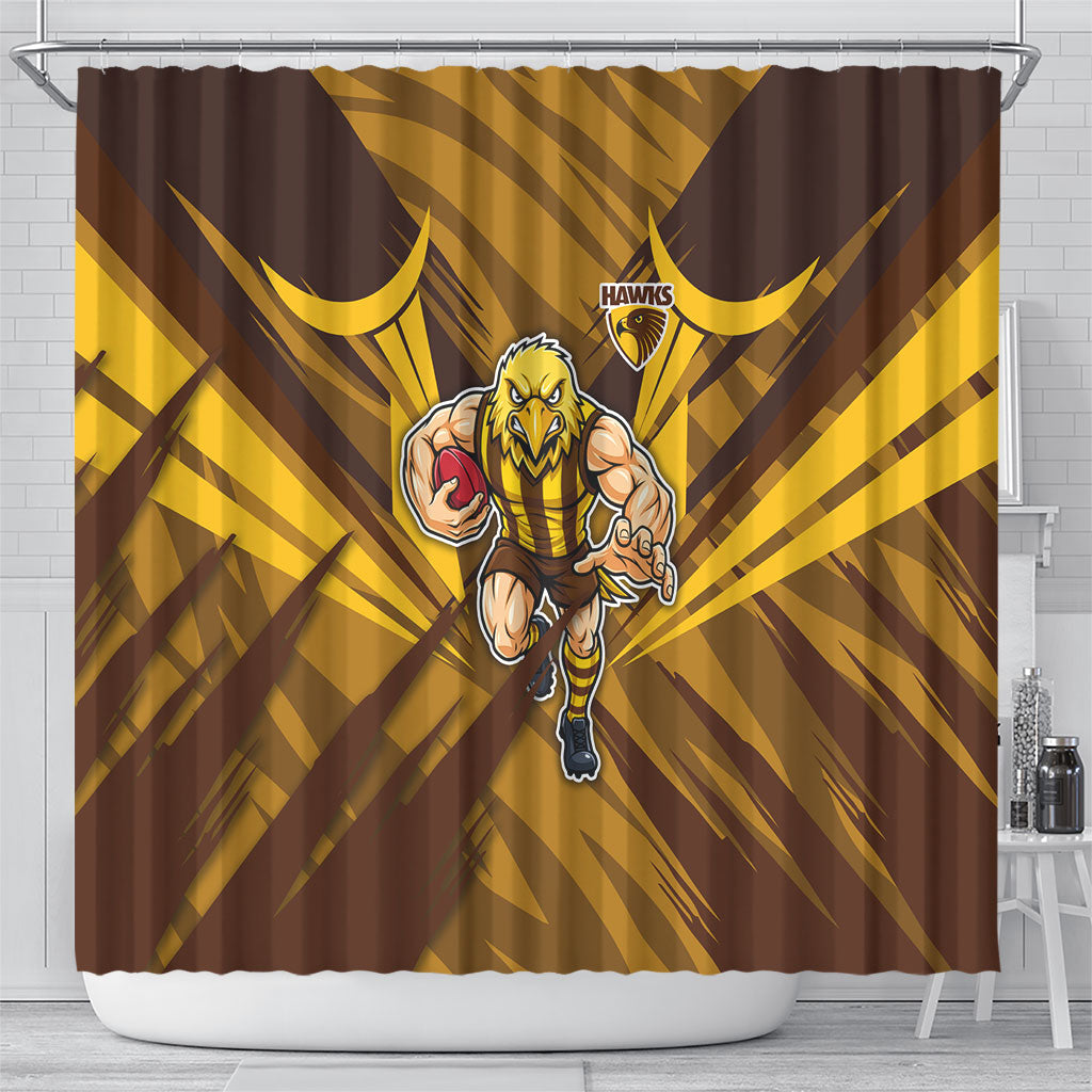 Hawthorn Hawks Australian Football Shower Curtain Fierce Bird Mascot - Bold Team Colors