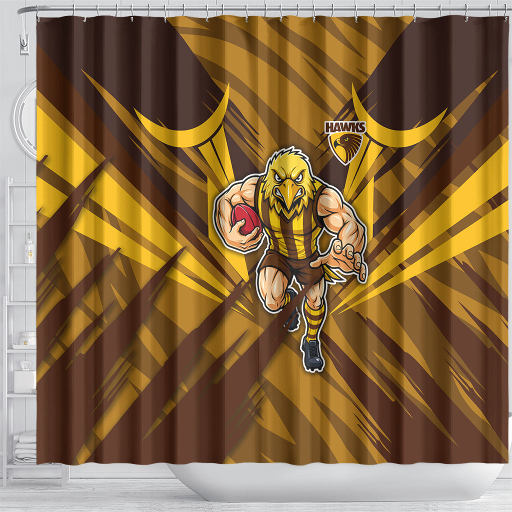 Hawthorn Hawks Australian Football Shower Curtain Fierce Bird Mascot - Bold Team Colors