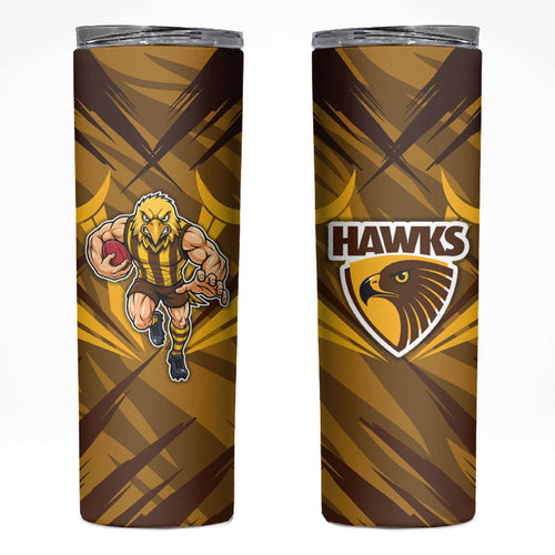 Hawthorn Hawks Australian Football Skinny Tumbler Fierce Bird Mascot - Bold Team Colors