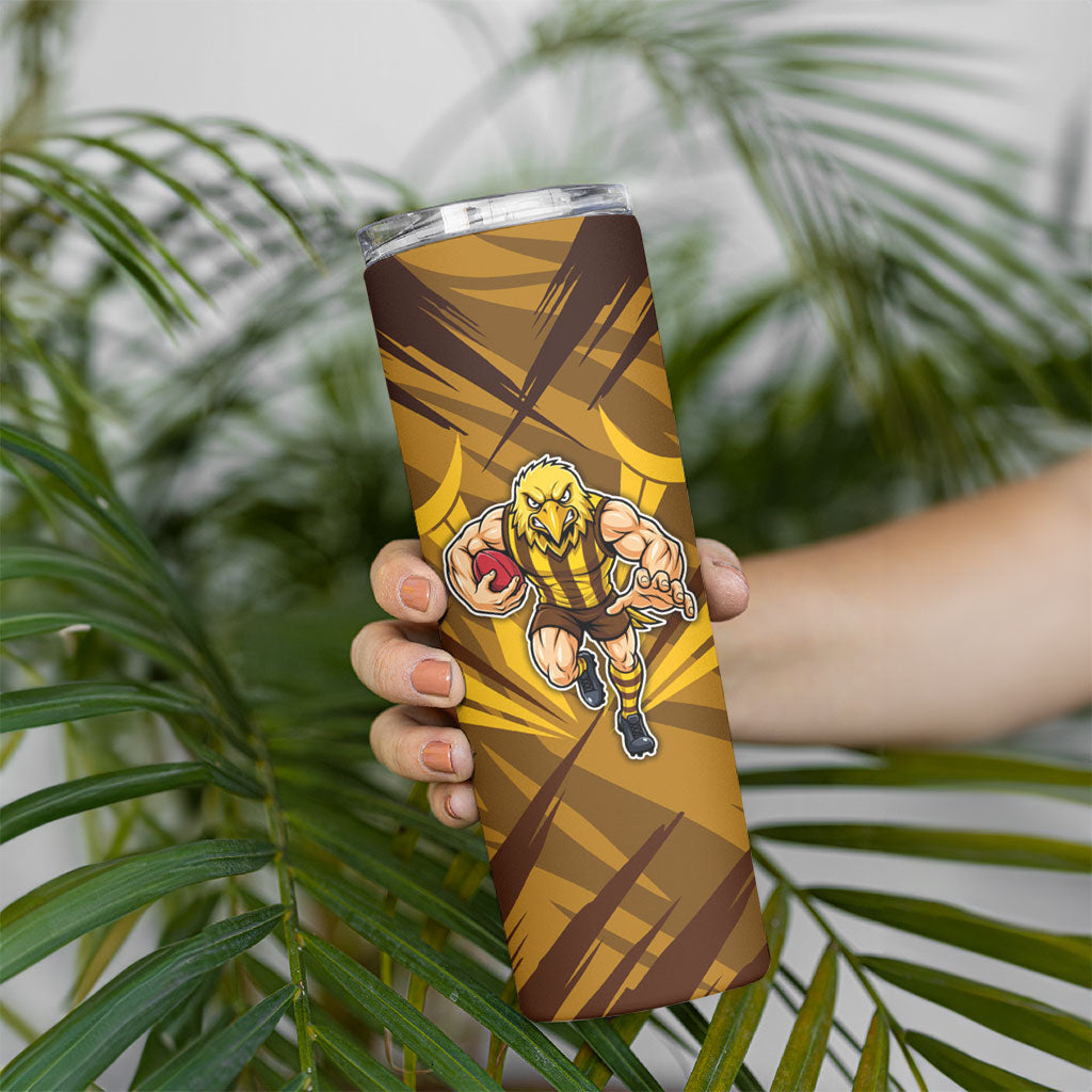 Hawthorn Hawks Australian Football Skinny Tumbler Fierce Bird Mascot - Bold Team Colors