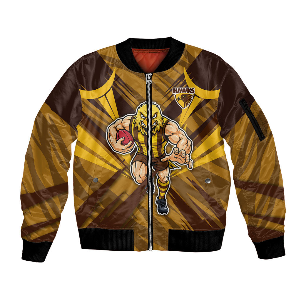 Hawthorn Hawks Australian Football Sleeve Zip Bomber Jacket Fierce Bird Mascot - Bold Team Colors
