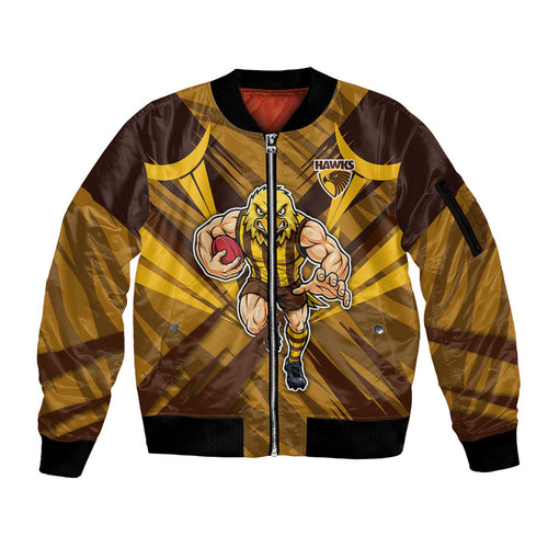 Hawthorn Hawks Australian Football Sleeve Zip Bomber Jacket Fierce Bird Mascot - Bold Team Colors