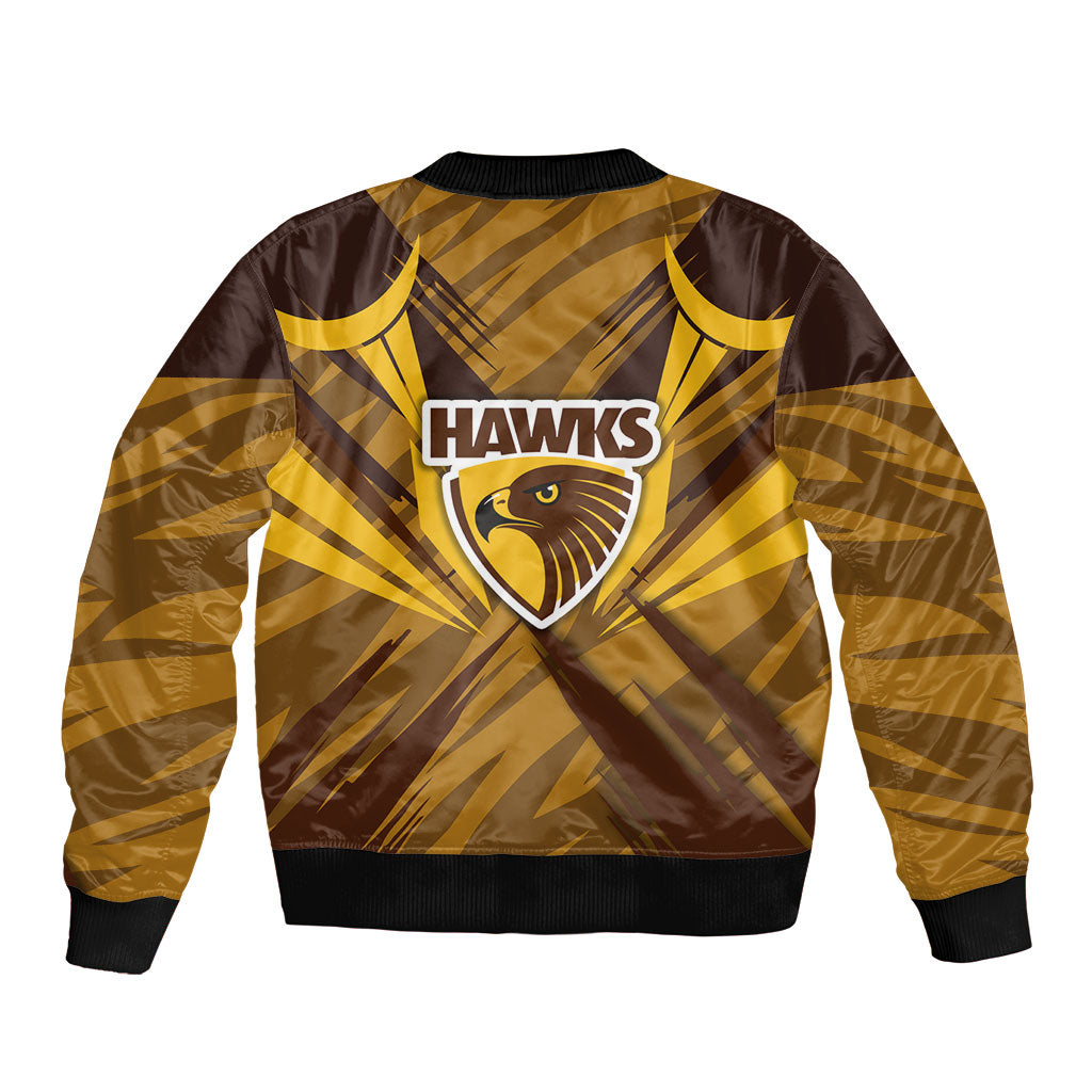Hawthorn Hawks Australian Football Sleeve Zip Bomber Jacket Fierce Bird Mascot - Bold Team Colors