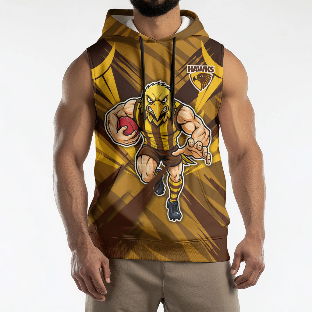 Hawthorn Hawks Australian Football Sleeveless Hoodie Fierce Bird Mascot - Bold Team Colors