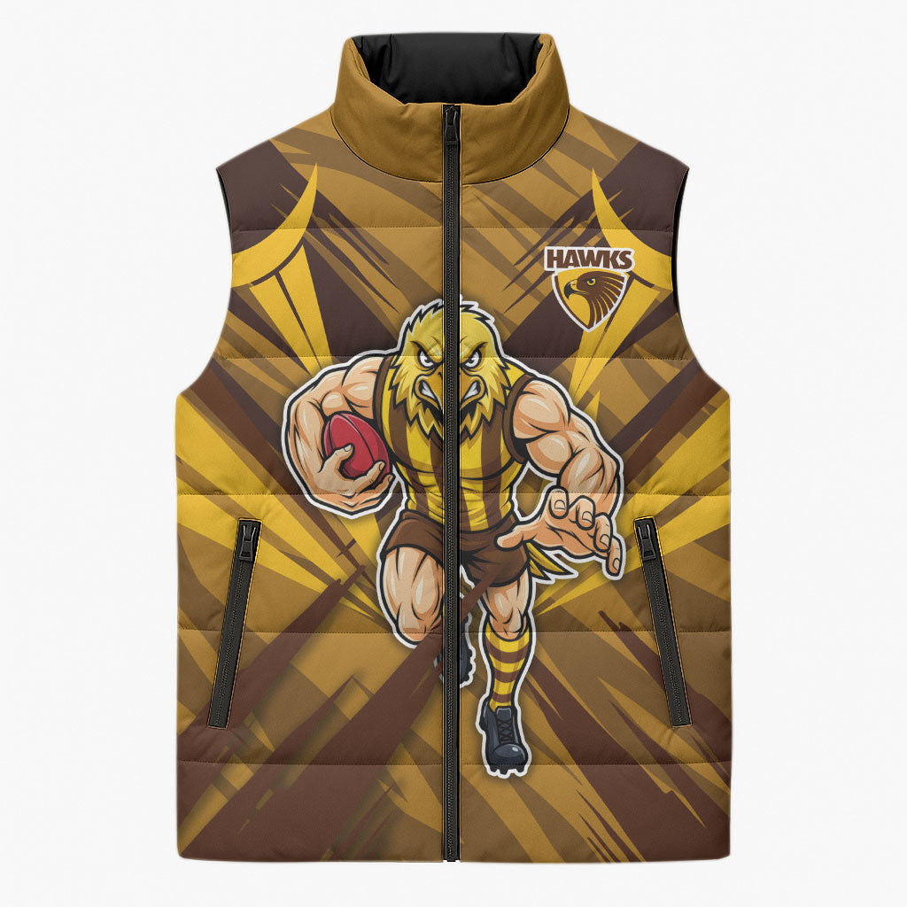 Hawthorn Hawks Australian Football Sleeveless Puffer Jacket Fierce Bird Mascot - Bold Team Colors