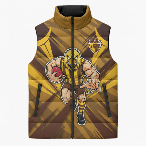 Hawthorn Hawks Australian Football Sleeveless Puffer Jacket Fierce Bird Mascot - Bold Team Colors