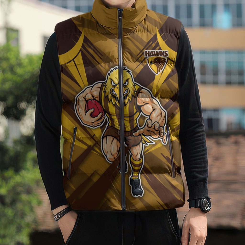 Hawthorn Hawks Australian Football Sleeveless Puffer Jacket Fierce Bird Mascot - Bold Team Colors