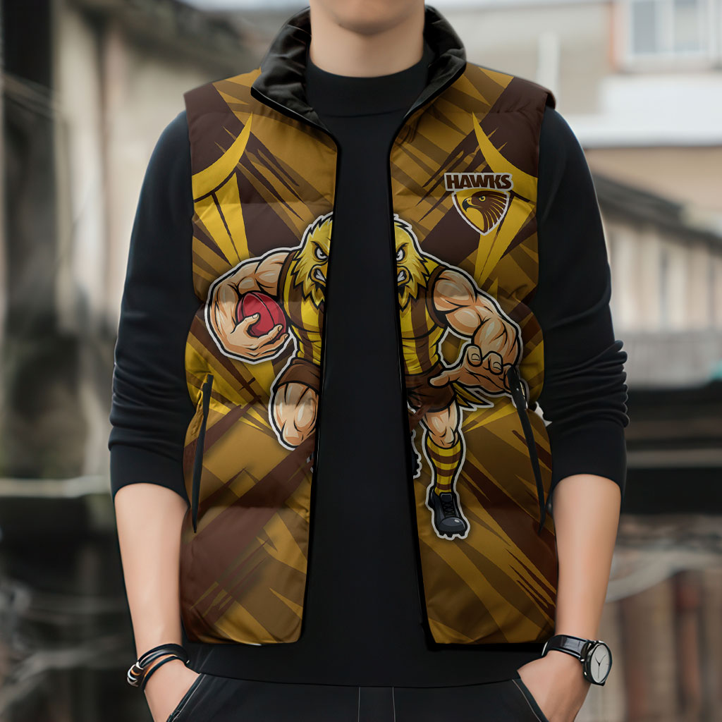 Hawthorn Hawks Australian Football Sleeveless Puffer Jacket Fierce Bird Mascot - Bold Team Colors
