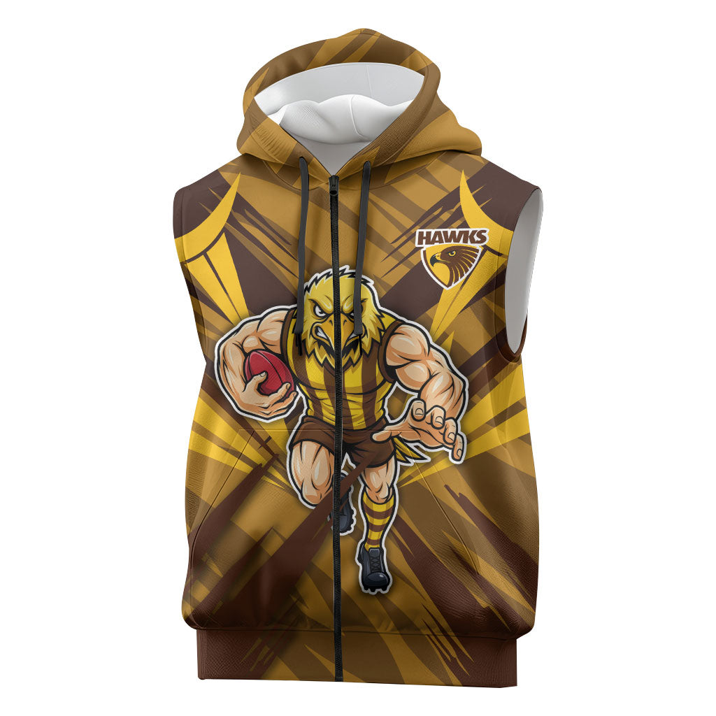 Hawthorn Hawks Australian Football Sleeveless Zip Hoodie Fierce Bird Mascot - Bold Team Colors
