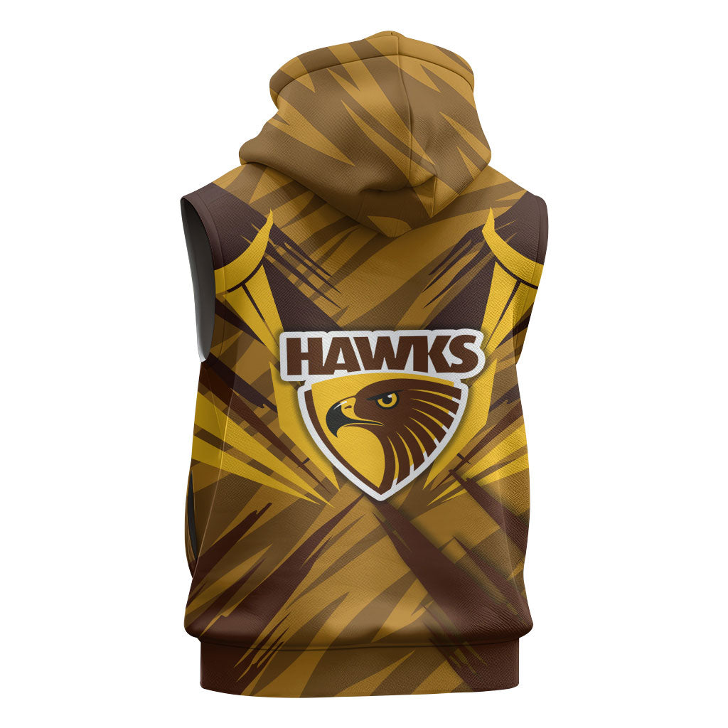 Hawthorn Hawks Australian Football Sleeveless Zip Hoodie Fierce Bird Mascot - Bold Team Colors