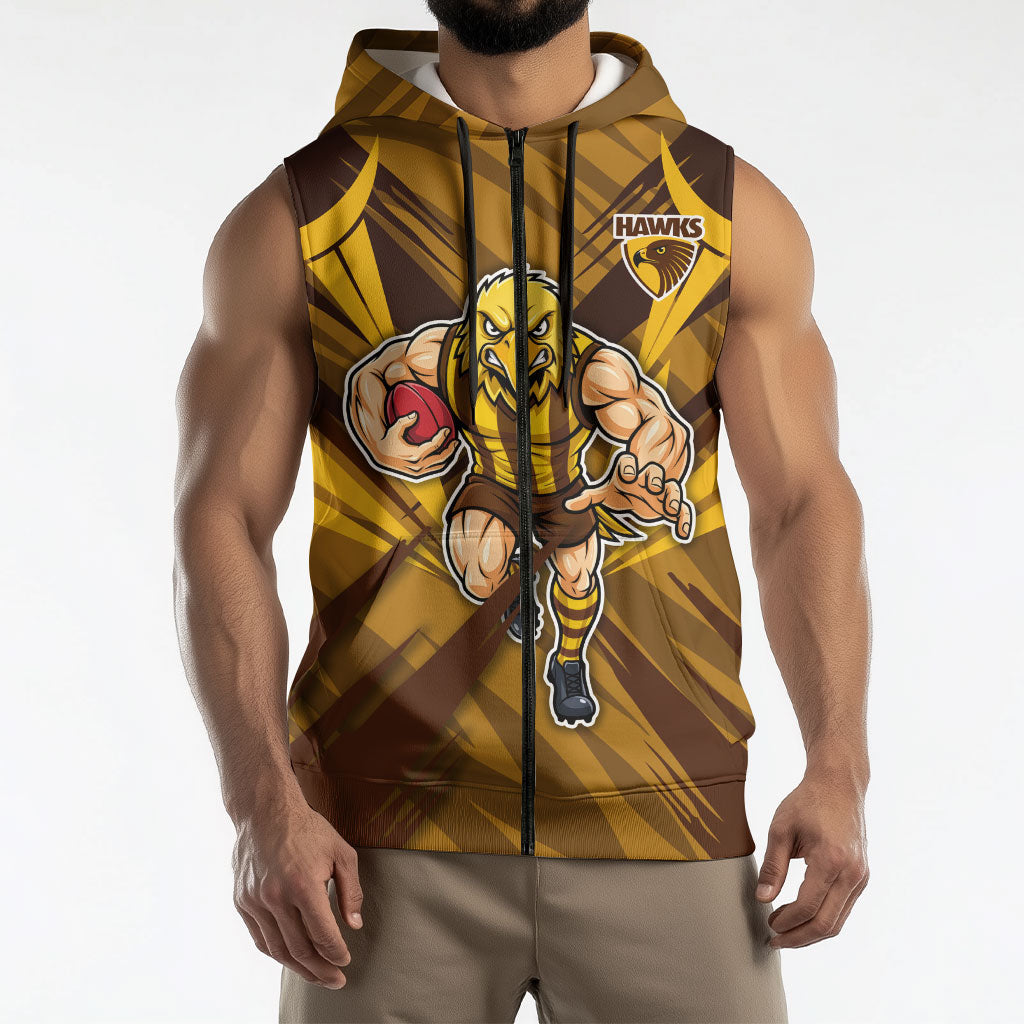 Hawthorn Hawks Australian Football Sleeveless Zip Hoodie Fierce Bird Mascot - Bold Team Colors