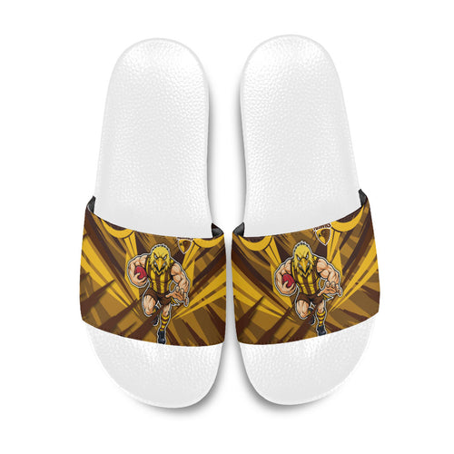 Hawthorn Hawks Australian Football Slide Sandals Fierce Bird Mascot - Bold Team Colors