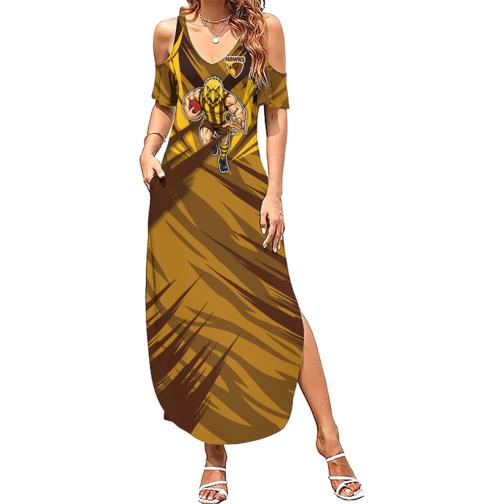Hawthorn Hawks Australian Football Summer Maxi Dress Fierce Bird Mascot - Bold Team Colors