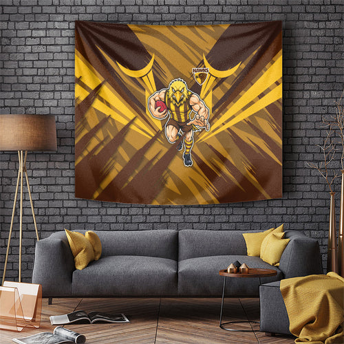 Hawthorn Hawks Australian Football Tapestry Fierce Bird Mascot - Bold Team Colors