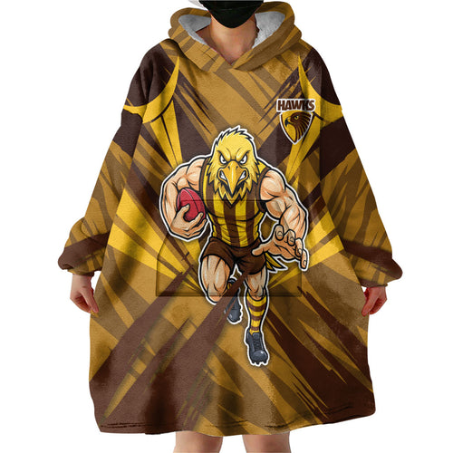 Hawthorn Hawks Australian Football Wearable Blanket Hoodie Fierce Bird Mascot - Bold Team Colors